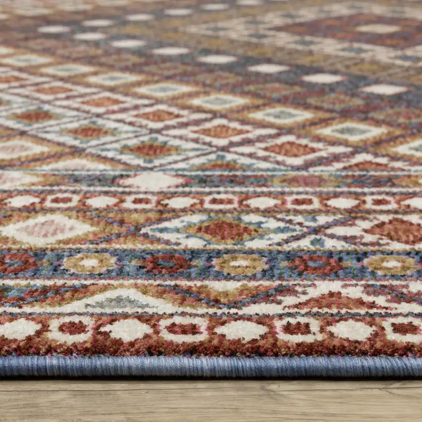 Ivory Red And Tan Diamond Area Rug With Fringe Photo 4