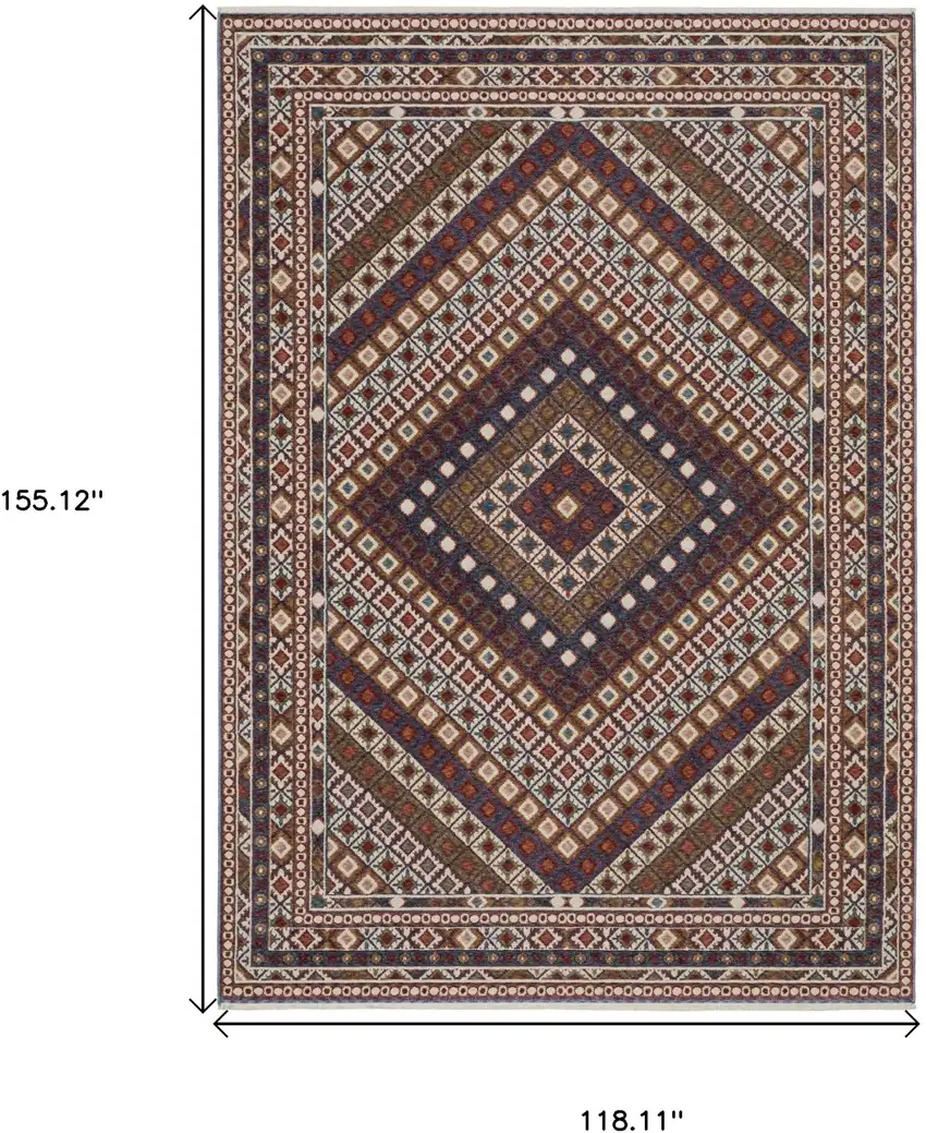 Ivory Red And Tan Diamond Area Rug With Fringe Photo 3