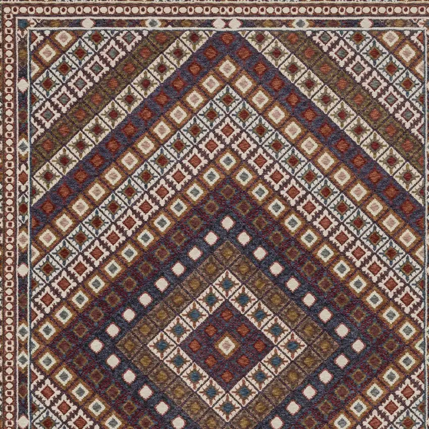 Ivory Red And Tan Diamond Area Rug With Fringe Photo 6