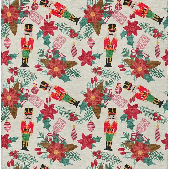 Ivory Red Black Pink And Brown Floral Washable Indoor Outdoor Area Rug Photo 8