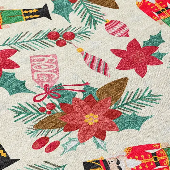 Ivory Red Black Pink And Brown Floral Washable Indoor Outdoor Area Rug Photo 2