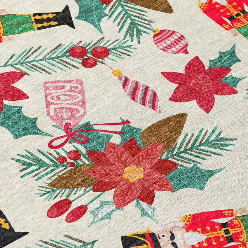 Ivory Red Black Pink And Brown Floral Washable Indoor Outdoor Area Rug Photo 2