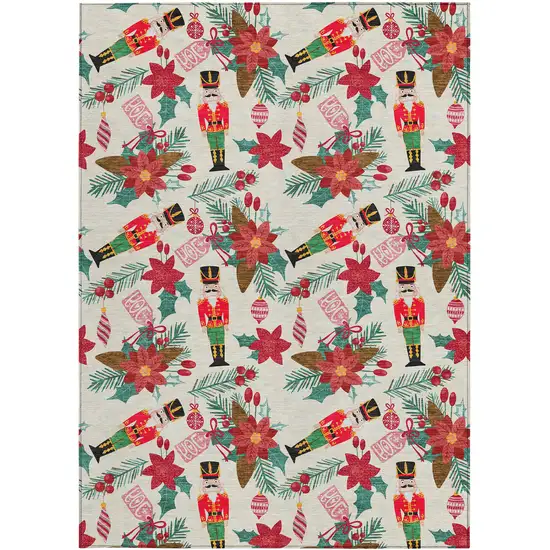 Ivory Red Black Pink And Brown Floral Washable Indoor Outdoor Area Rug Photo 9