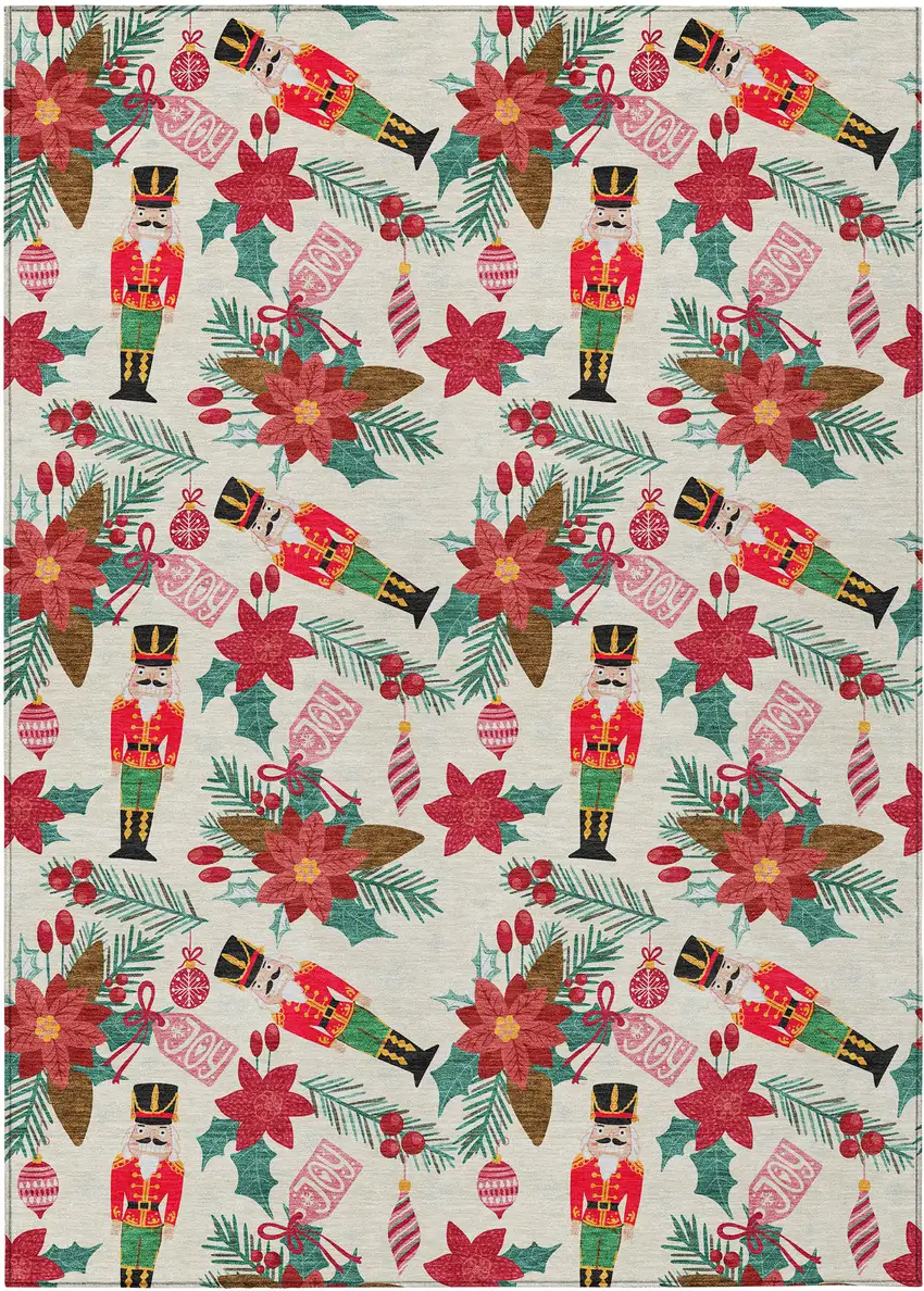 Ivory Red Black Pink And Brown Floral Washable Indoor Outdoor Area Rug Photo 8