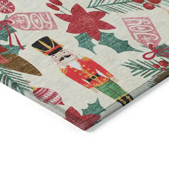 Ivory Red Black Pink And Brown Floral Washable Indoor Outdoor Area Rug Photo 9