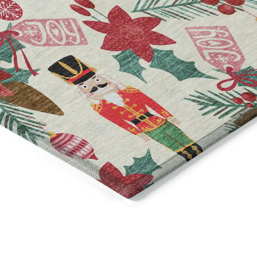 Ivory Red Black Pink And Brown Floral Washable Indoor Outdoor Area Rug Photo 9