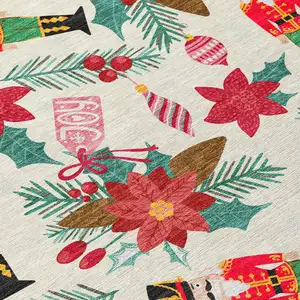 Photo of Ivory Red Black Pink And Brown Floral Washable Indoor Outdoor Area Rug