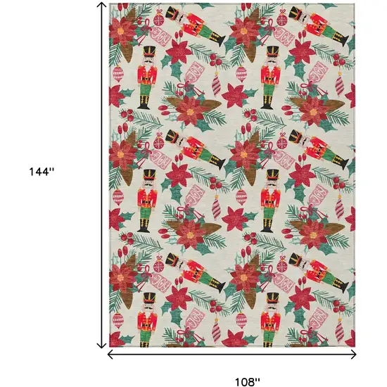 Ivory Red Black Pink And Brown Floral Washable Indoor Outdoor Area Rug Photo 8