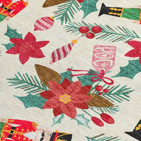 Ivory Red Black Pink And Brown Floral Washable Indoor Outdoor Area Rug Photo 3