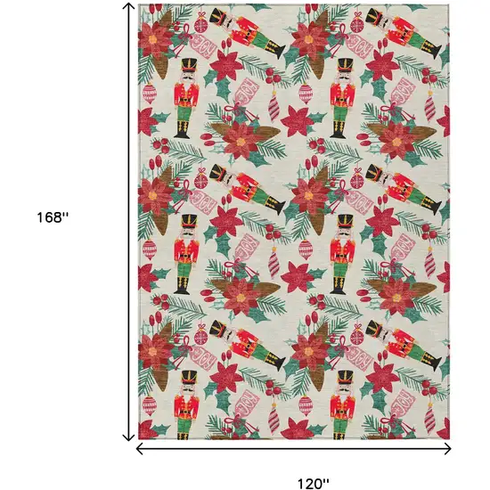 Ivory Red Black Pink And Brown Floral Washable Indoor Outdoor Area Rug Photo 9