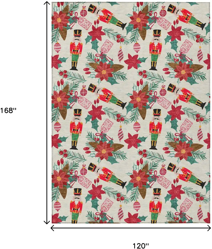 Ivory Red Black Pink And Brown Floral Washable Indoor Outdoor Area Rug Photo 9
