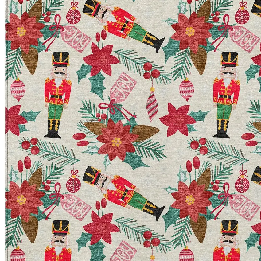 Ivory Red Black Pink And Brown Floral Washable Indoor Outdoor Area Rug Photo 7