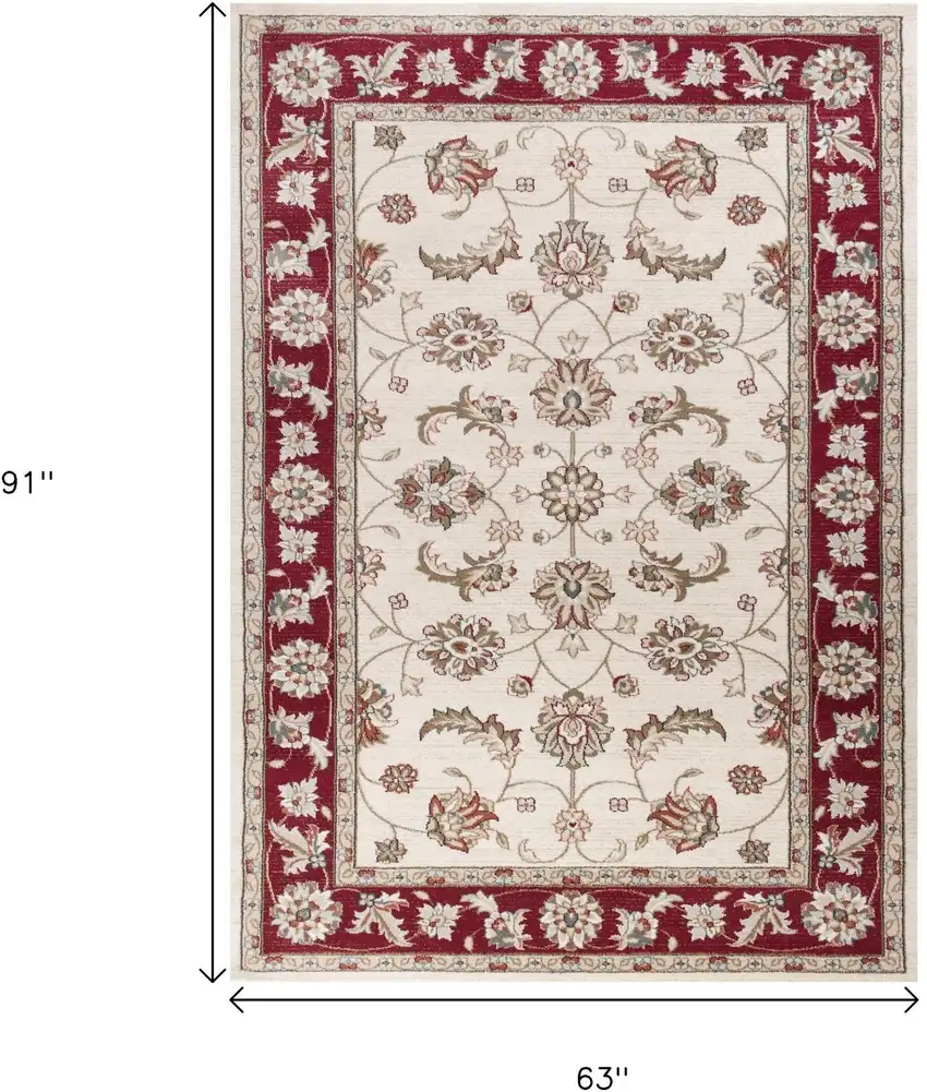 Ivory And Red Floral Medallion Area Rug Photo 3