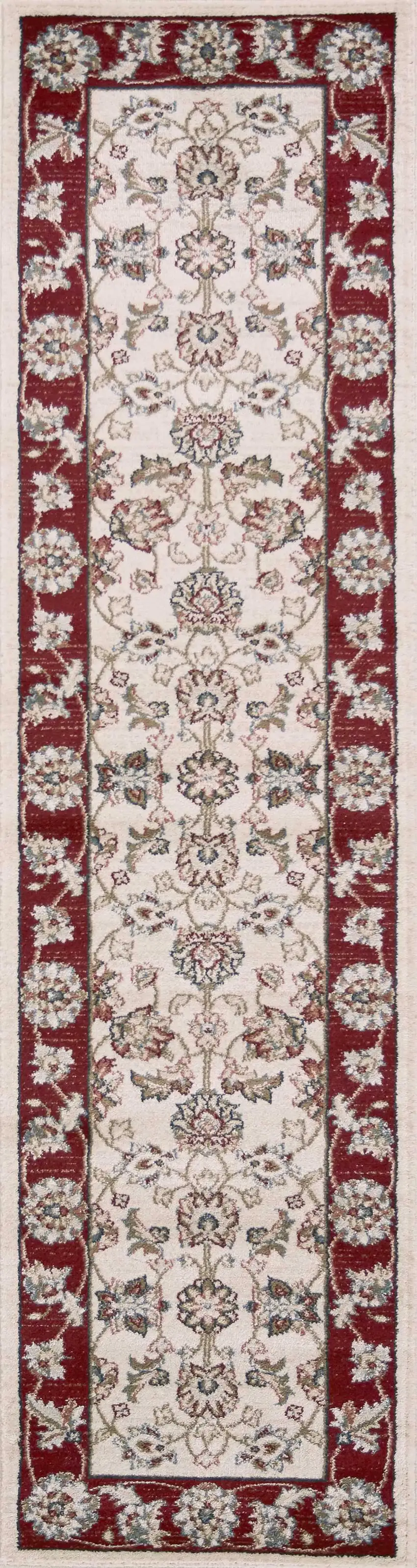 Ivory Red Bordered Floral Indoor Runner Rug Photo 1