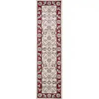 Photo of Ivory Red Bordered Floral Indoor Runner Rug