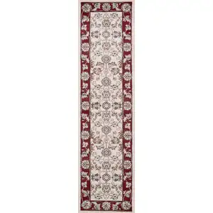 Photo of Ivory Red Bordered Floral Indoor Runner Rug