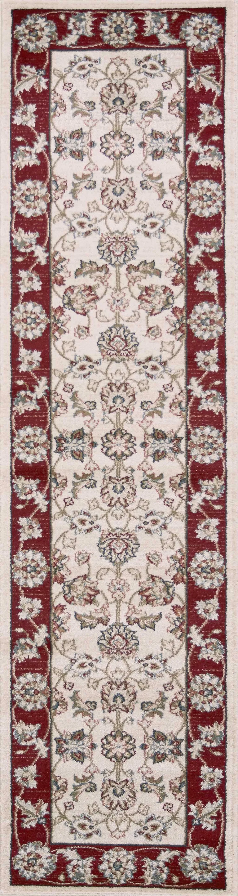 Ivory Red Bordered Floral Indoor Runner Rug Photo 1