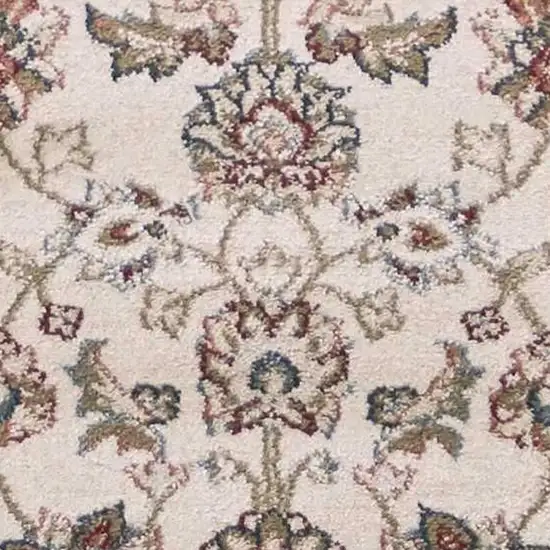 8' Ivory And Red Floral Medallion Runner Rug Photo 8