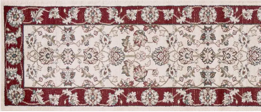 Ivory Red Bordered Floral Indoor Runner Rug Photo 2