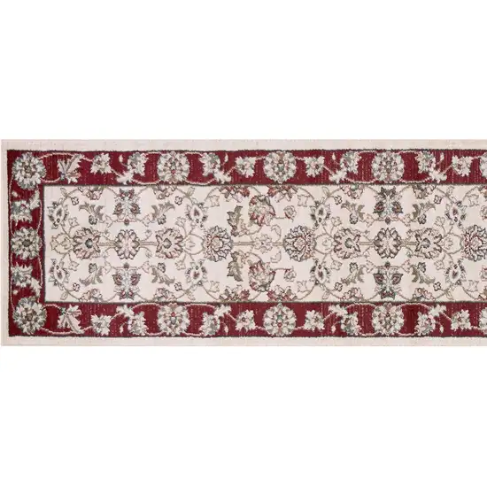 Ivory Red Bordered Floral Indoor Runner Rug Photo 2