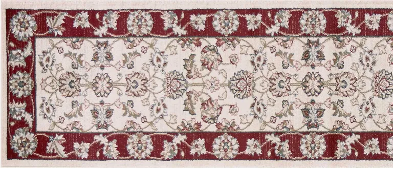 Ivory Red Bordered Floral Indoor Runner Rug Photo 2