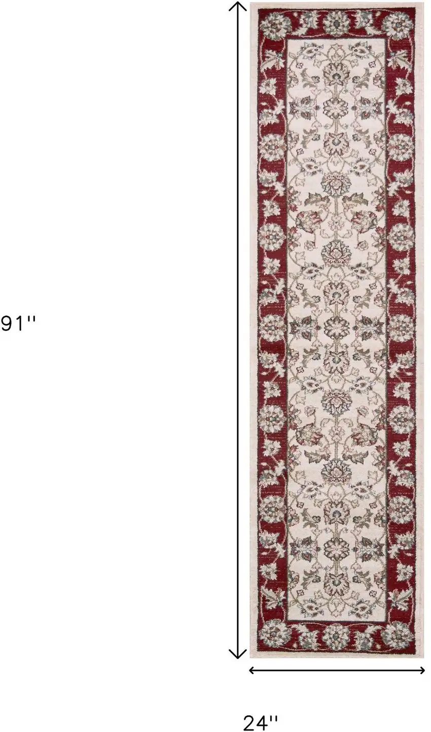 8' Ivory And Red Floral Medallion Runner Rug Photo 3