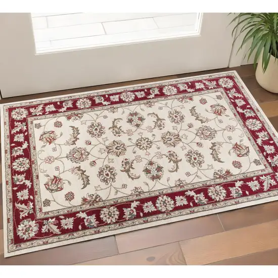 Ivory And Red Floral Medallion Area Rug Photo 1