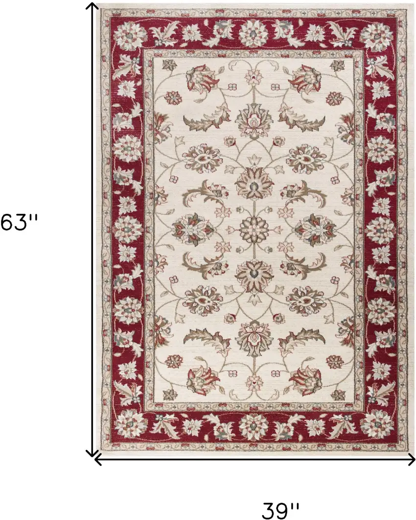 Ivory Red Floral Indoor Area Rug Photo 3