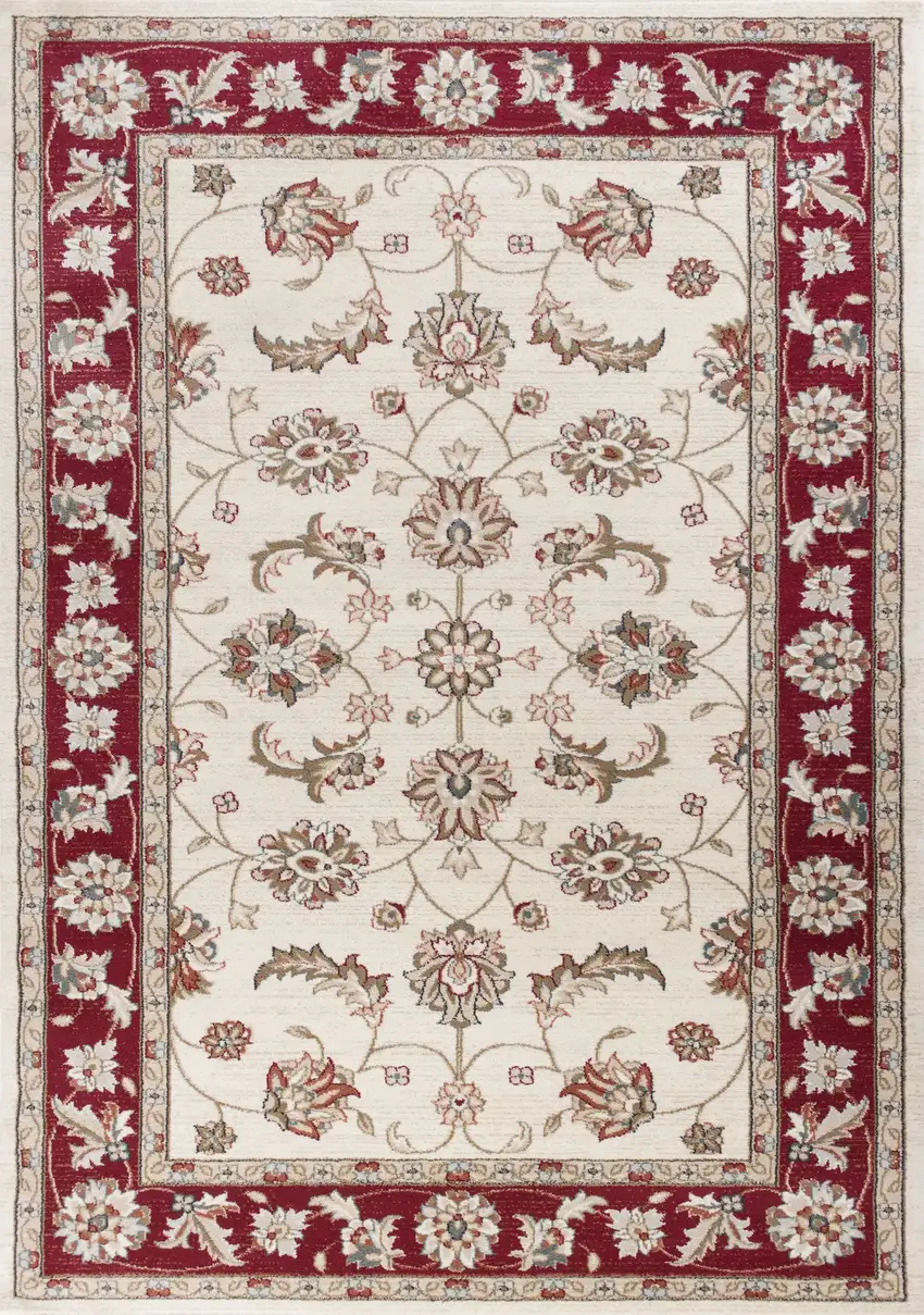 Ivory Red Floral Indoor Area Rug Photo 1