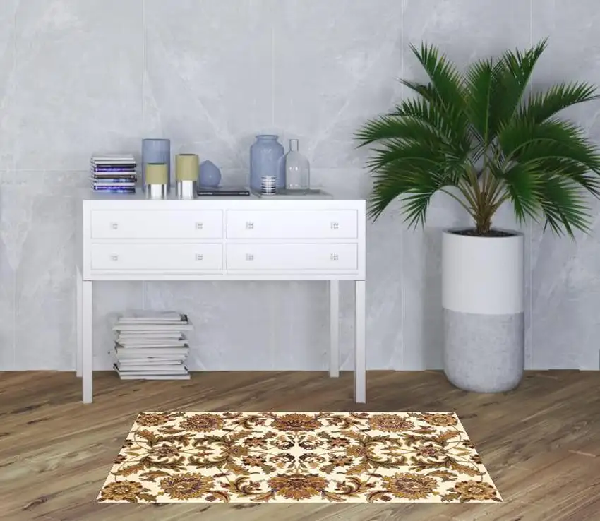 3'X5' Ivory Red Machine Woven Floral Traditional Indoor Area Rug Photo 2