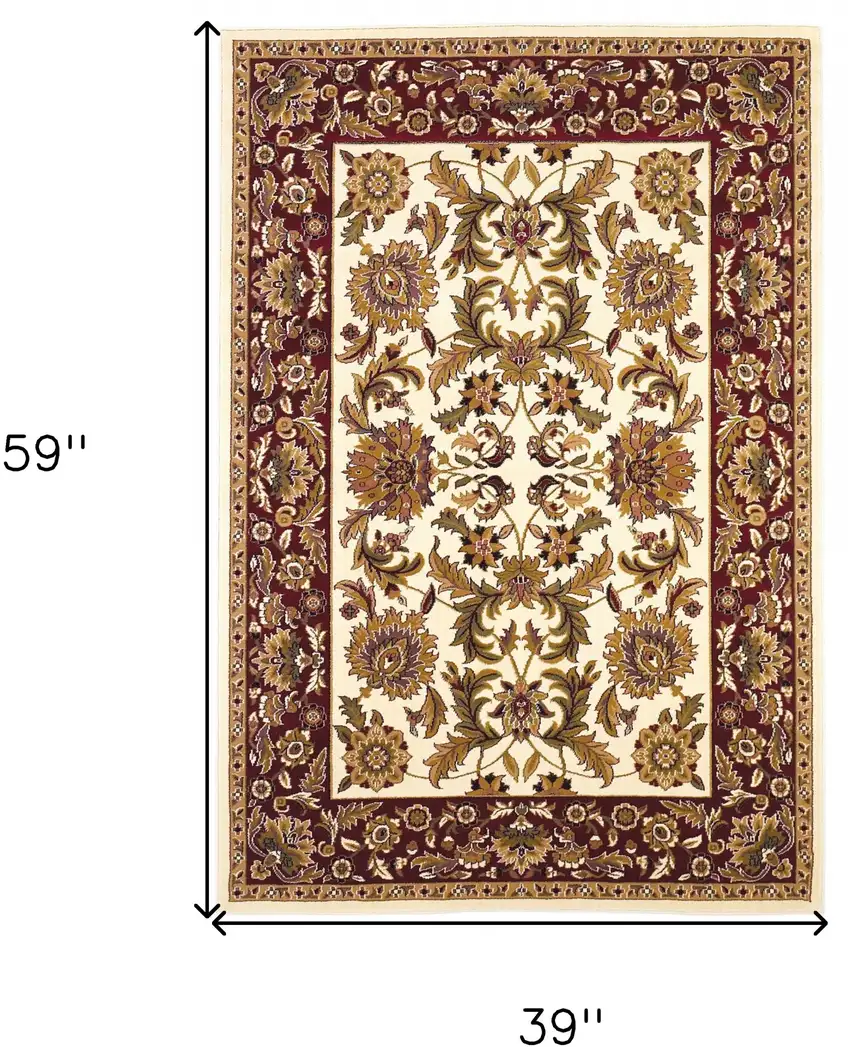 3'X5' Ivory Red Machine Woven Floral Traditional Indoor Area Rug Photo 9