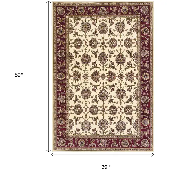 Red Ivory And Brown Floral Medallion Area Rug Photo 3