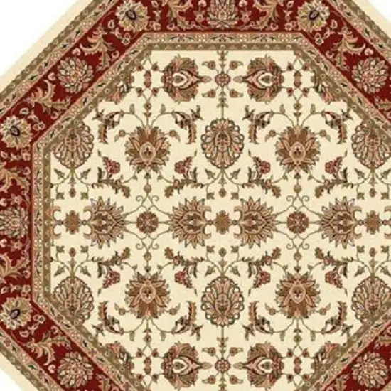 Ivory Red Machine Woven Traditional Octagon Indoor Area Rug Photo 5