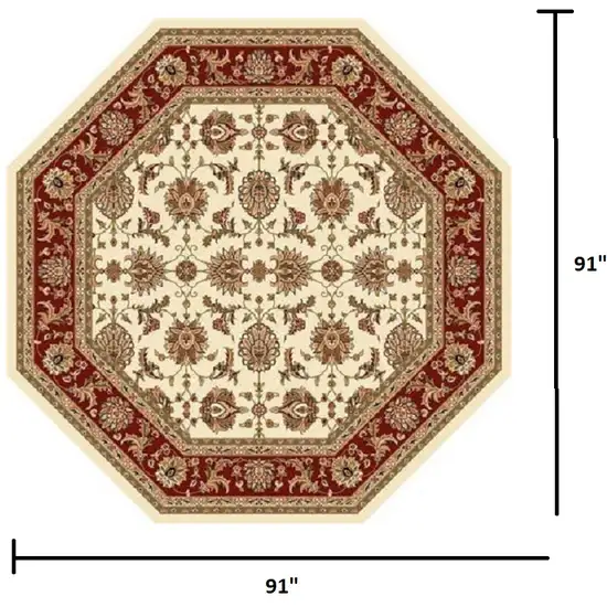 Ivory Red Machine Woven Traditional Octagon Indoor Area Rug Photo 3