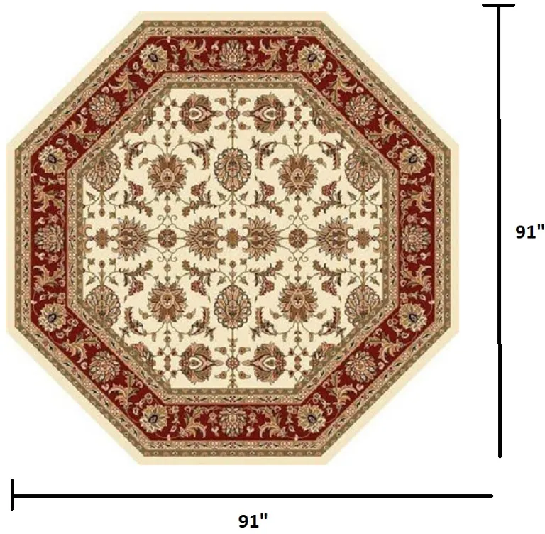Ivory Red Machine Woven Traditional Octagon Indoor Area Rug Photo 3