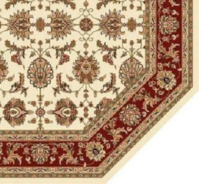 Ivory Red Machine Woven Traditional Octagon Indoor Area Rug Photo 2