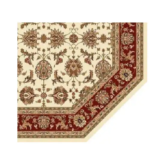 Ivory Red Machine Woven Traditional Octagon Indoor Area Rug Photo 2