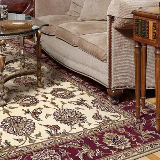 8' Ivory And Red Octagon Floral Vines Area Rug Photo 6