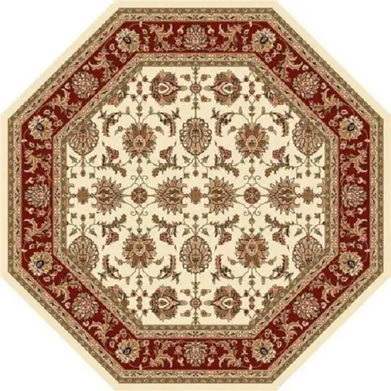 Ivory Red Machine Woven Traditional Octagon Indoor Area Rug Photo 1