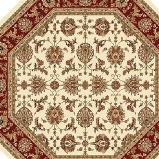 8' Ivory And Red Octagon Floral Vines Area Rug Photo 6