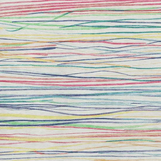 Ivory Red Yellow And Green Striped Washable Area Rug With UV Protection Photo 2