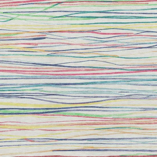 Ivory Red Yellow And Green Striped Washable Area Rug With UV Protection Photo 2