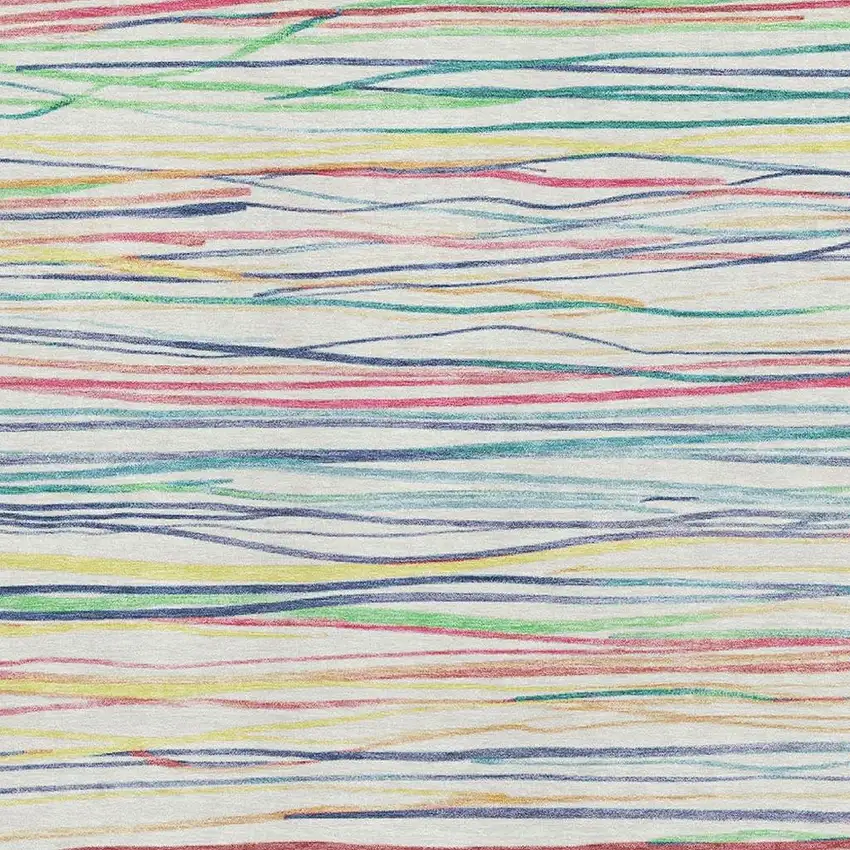 Ivory Red Yellow And Green Striped Washable Area Rug With UV Protection Photo 2