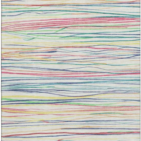 Ivory Red Yellow And Green Striped Washable Area Rug With UV Protection Photo 3