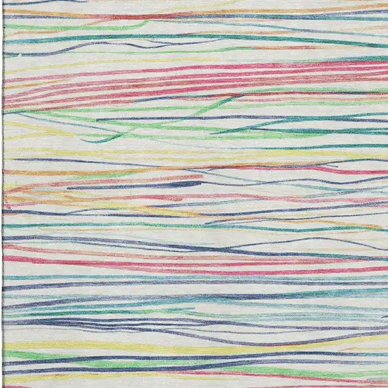 Ivory Red Yellow And Green Striped Washable Area Rug With UV Protection Photo 2