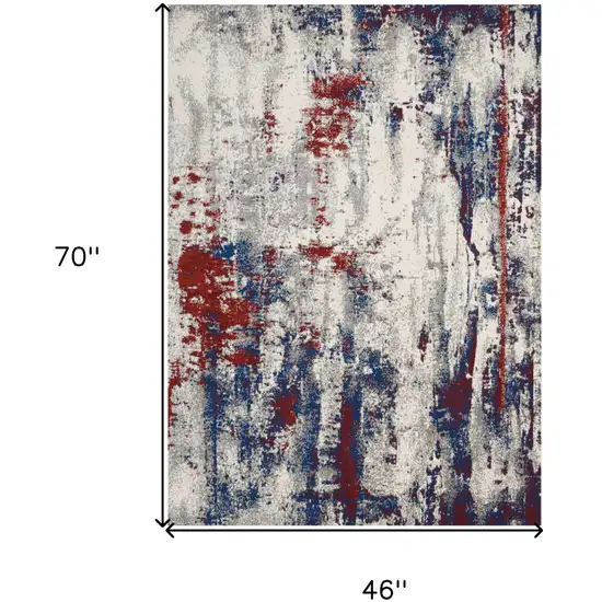 Ivory Red and Blue Abstract Area Rug Photo 3
