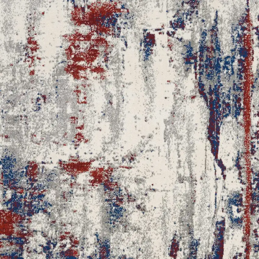 Ivory Red and Blue Abstract Area Rug Photo 6