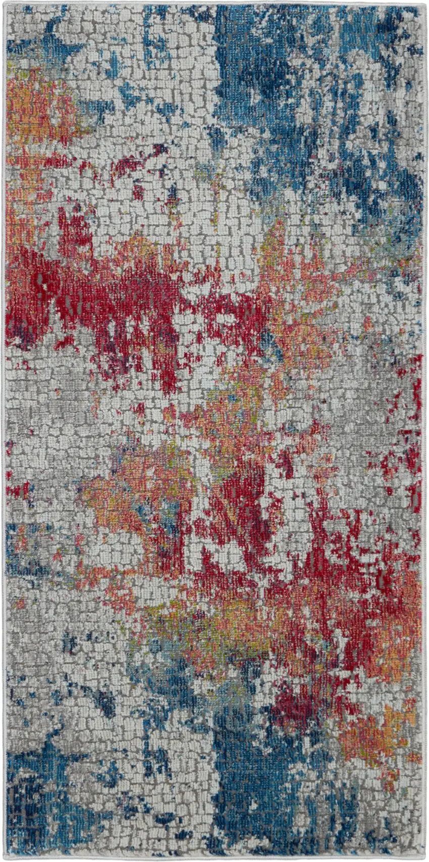 Ivory Red and Blue Abstract Distressed Non Skid Area Rug Photo 2