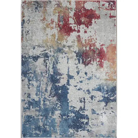 Ivory Red and Blue Abstract Distressed Non Skid Area Rug Photo 1