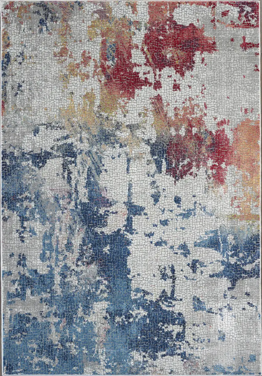 Ivory Red and Blue Abstract Distressed Non Skid Area Rug Photo 1
